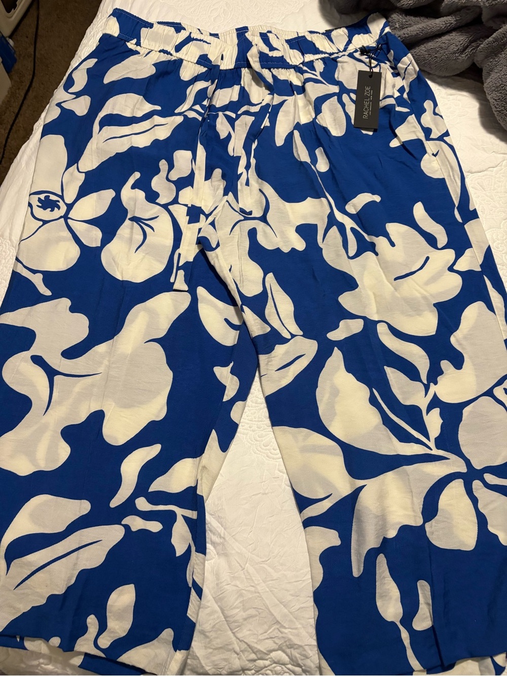 Rachel Zoe Blue and White Floral Wide-Leg crops 2X